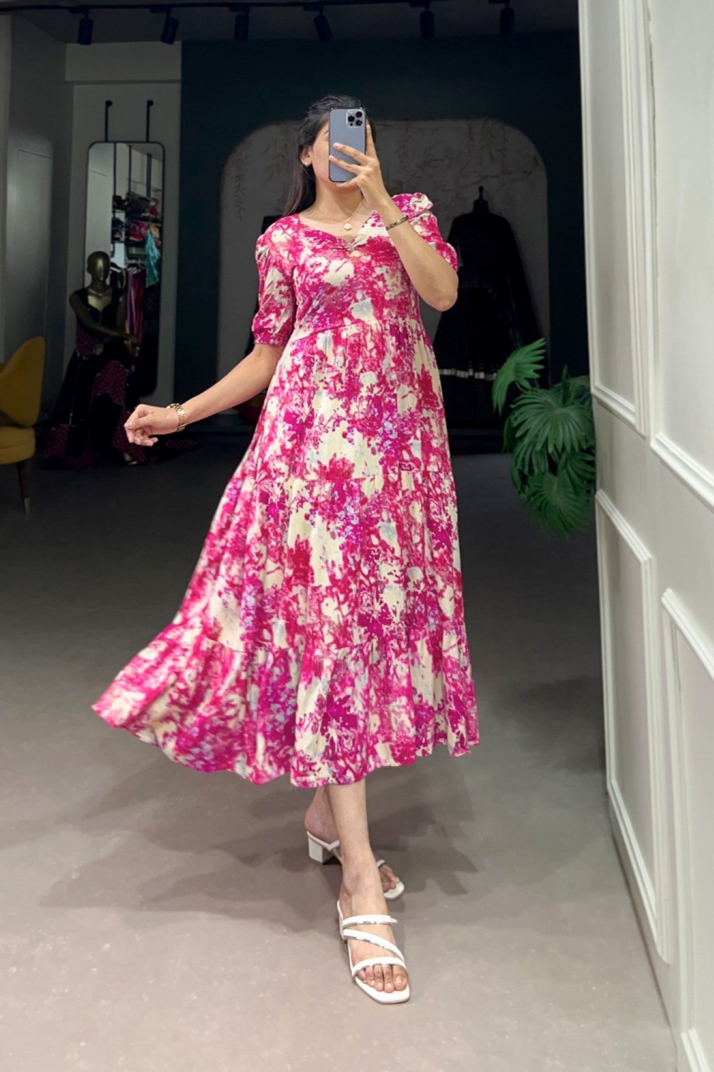 Raspberry Bloom Cotton Maxi