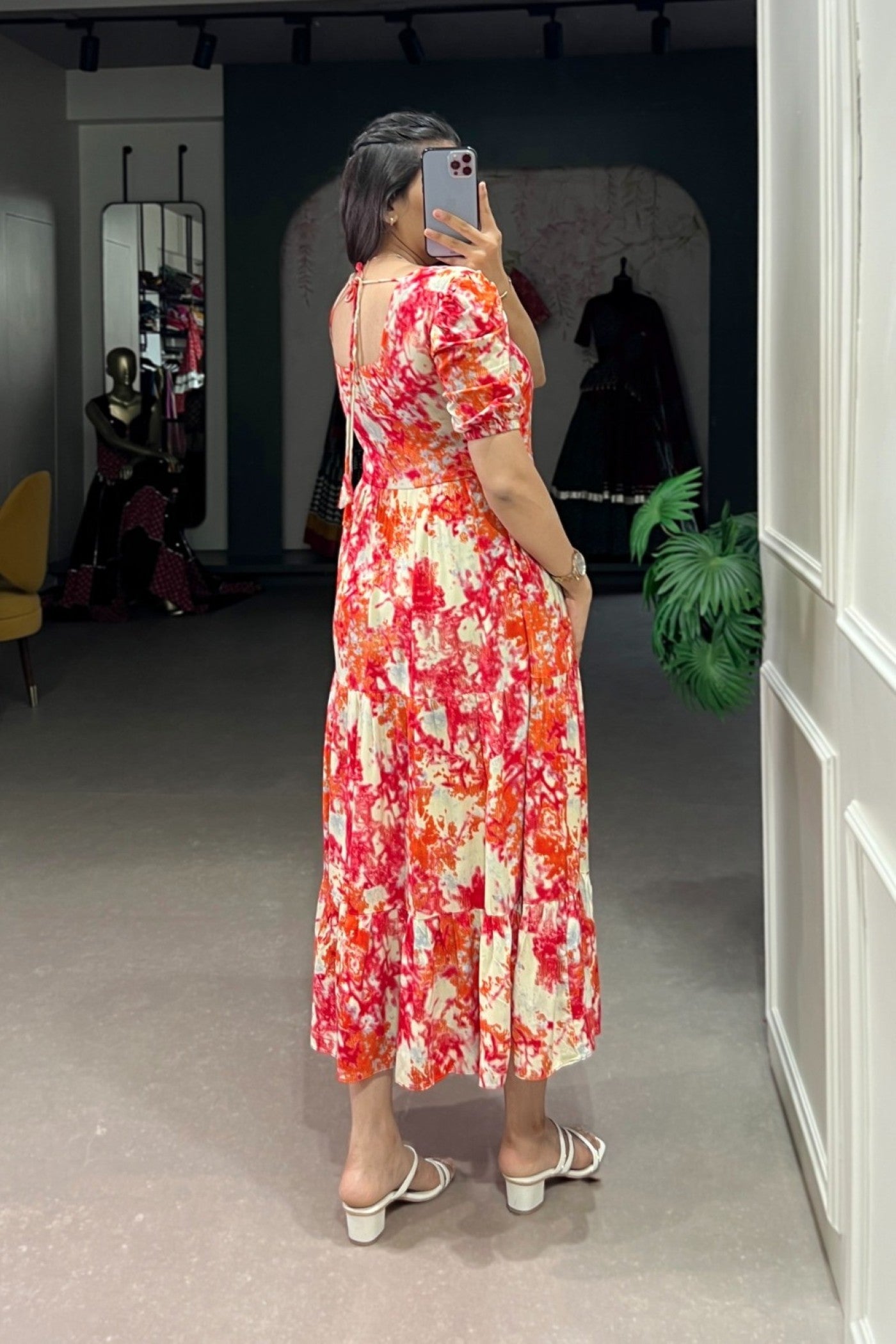 Coral Sunset Tiered Maxi Dress
