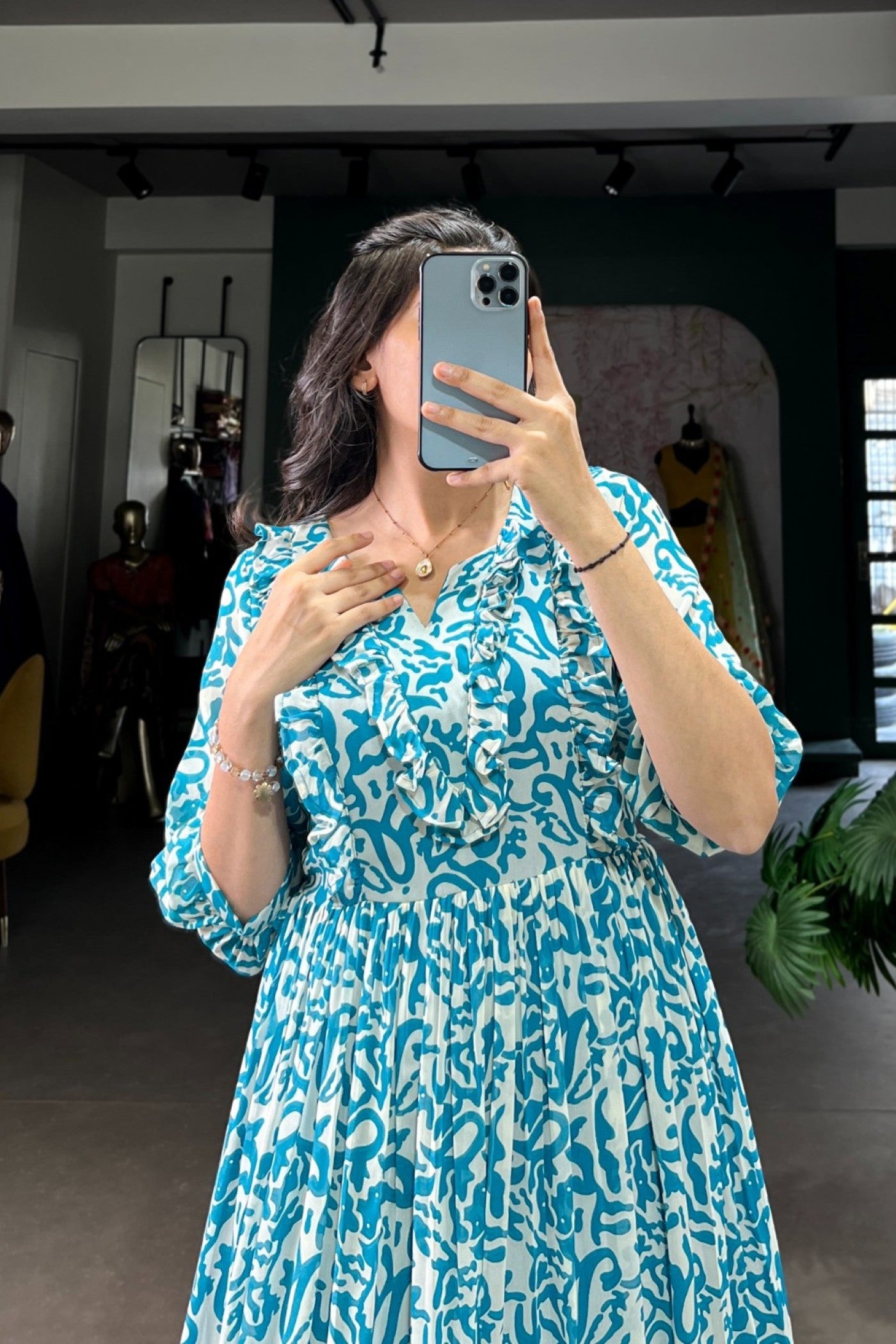 Turquoise Brushstroke Empire Maxi