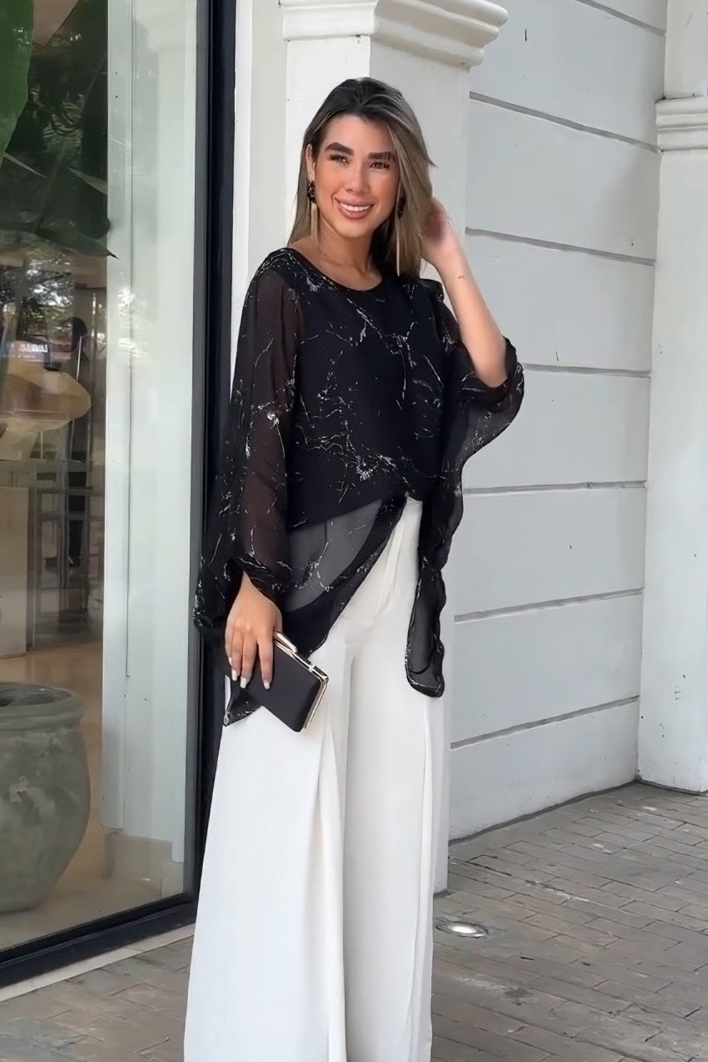 Evening Elegance Bell-Sleeve Top