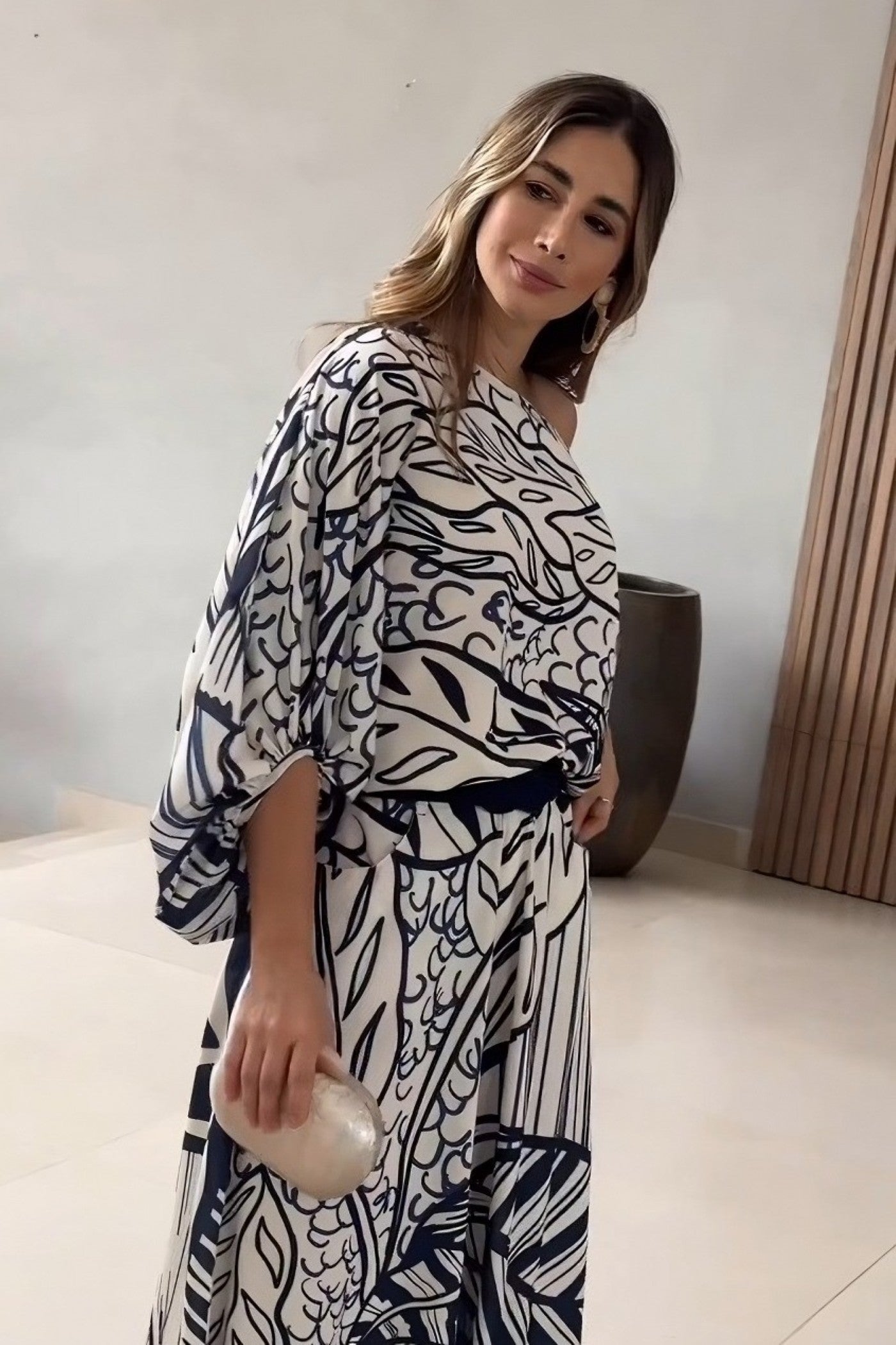 Coastal Breeze Geometric Pattern Kaftan Dress