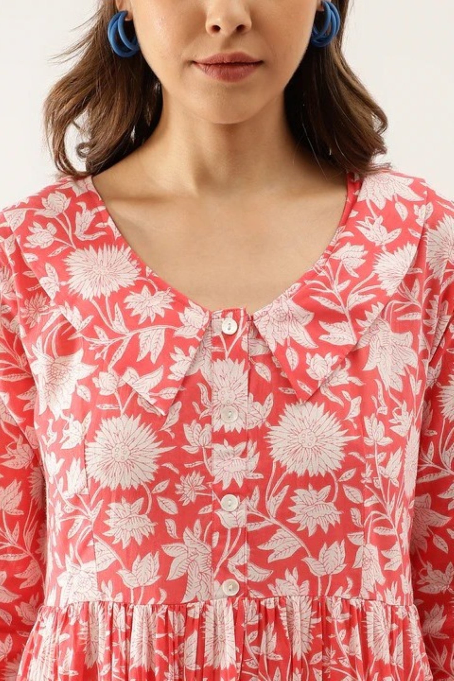 Strawberry Medallion V-Neck Gathered Dress