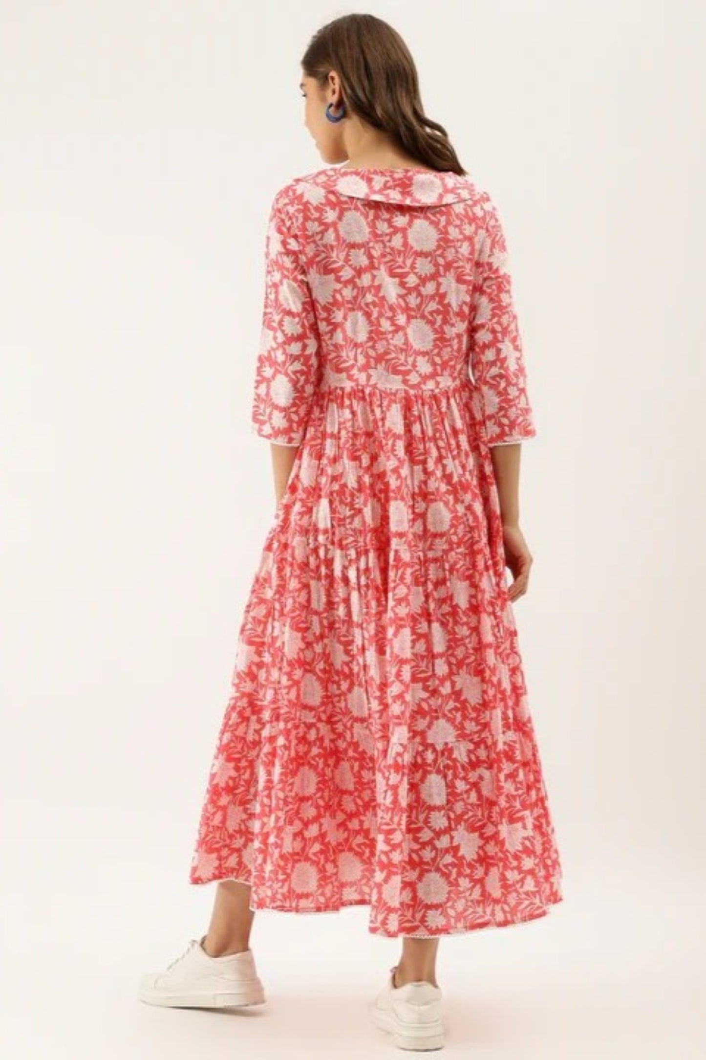 Strawberry Medallion V-Neck Gathered Dress