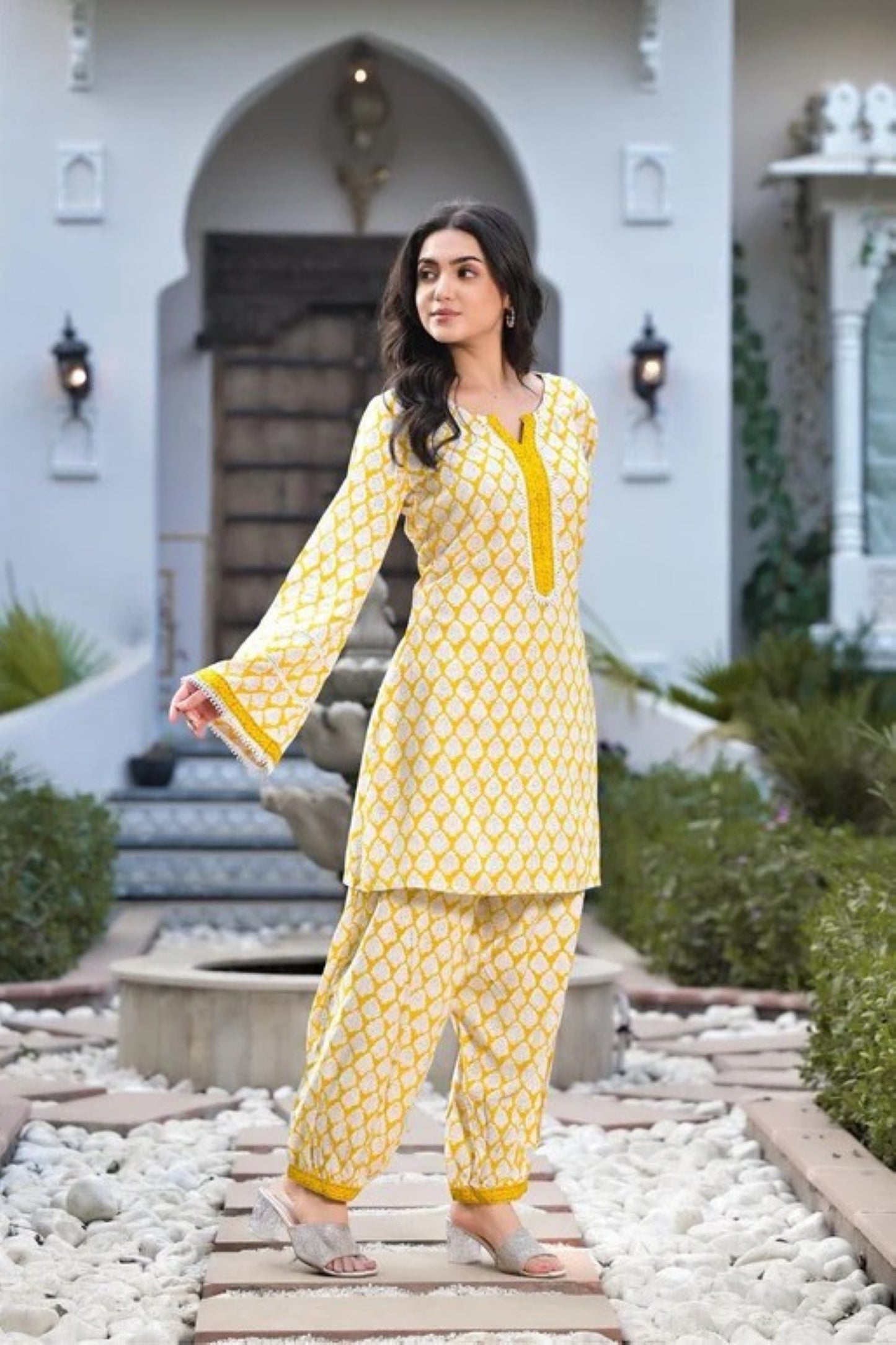 Lemon Trellis Cotton Salwar Kameez Co-ord