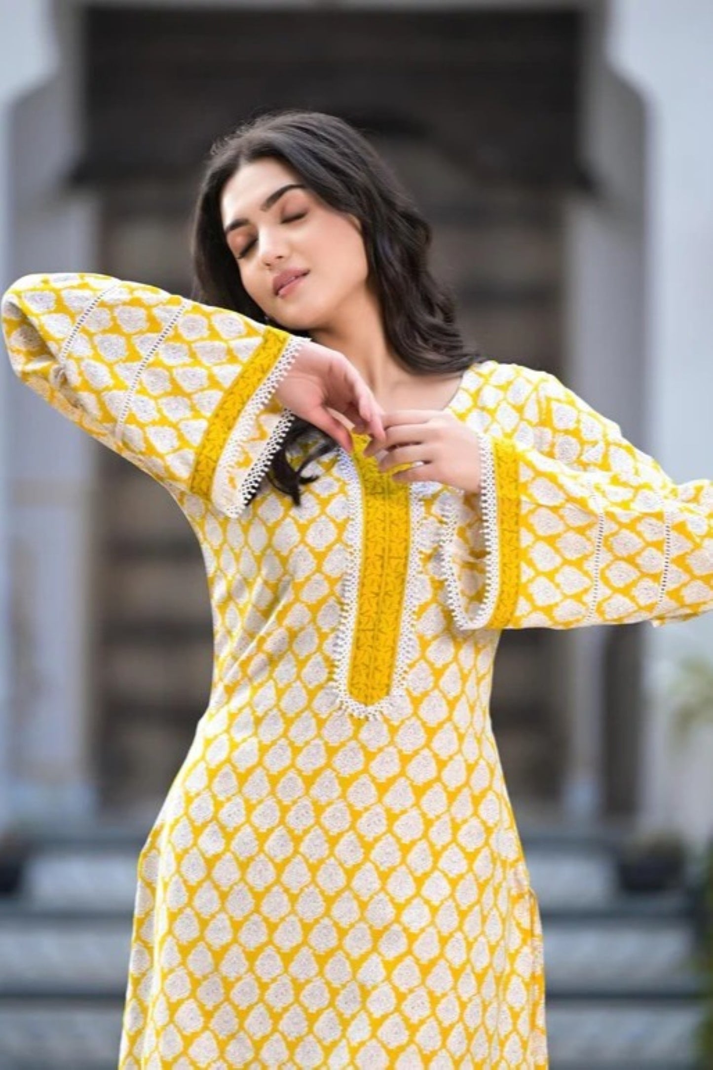 Lemon Trellis Cotton Salwar Kameez Co-ord