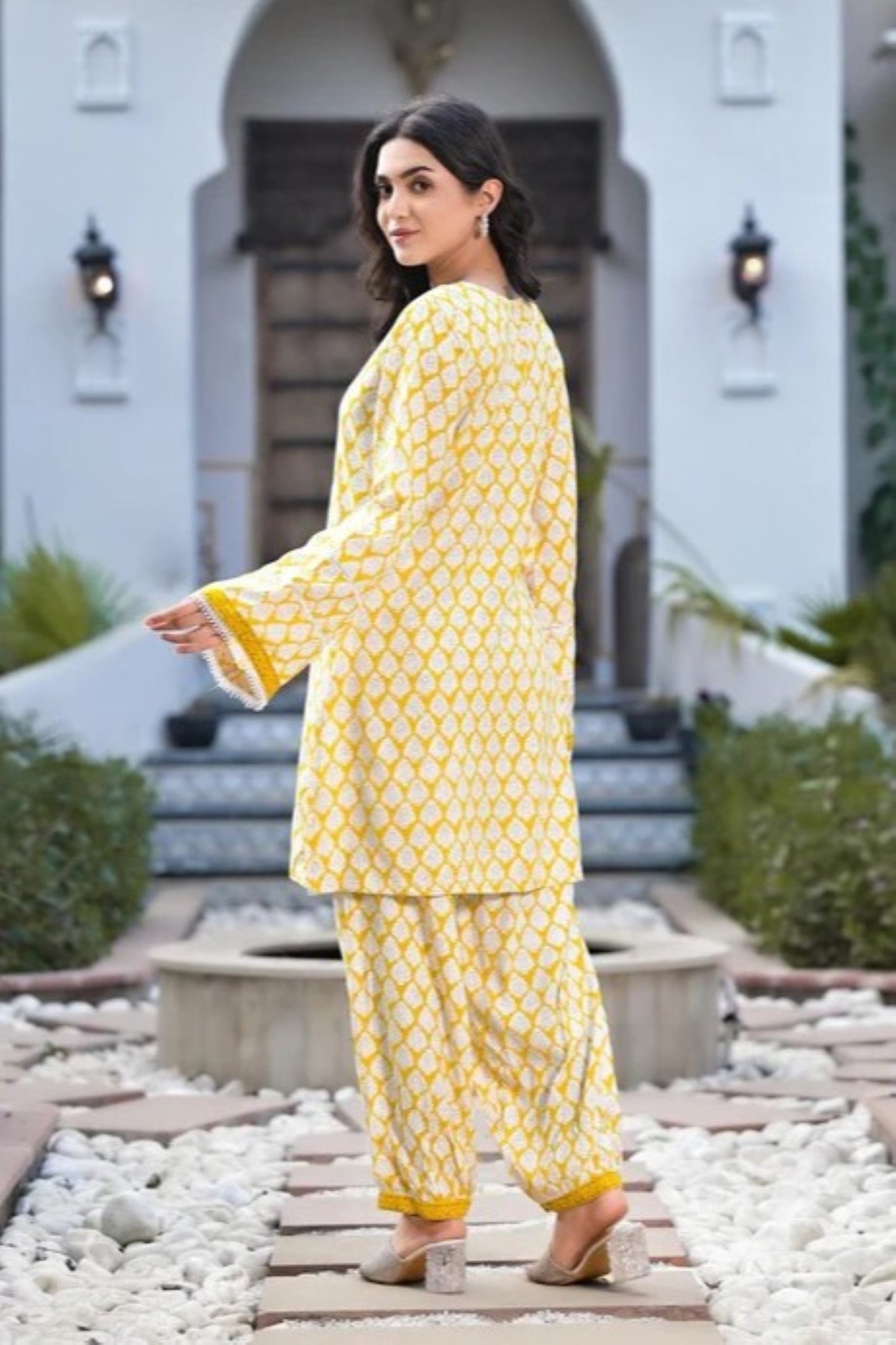 Lemon Trellis Cotton Salwar Kameez Co-ord