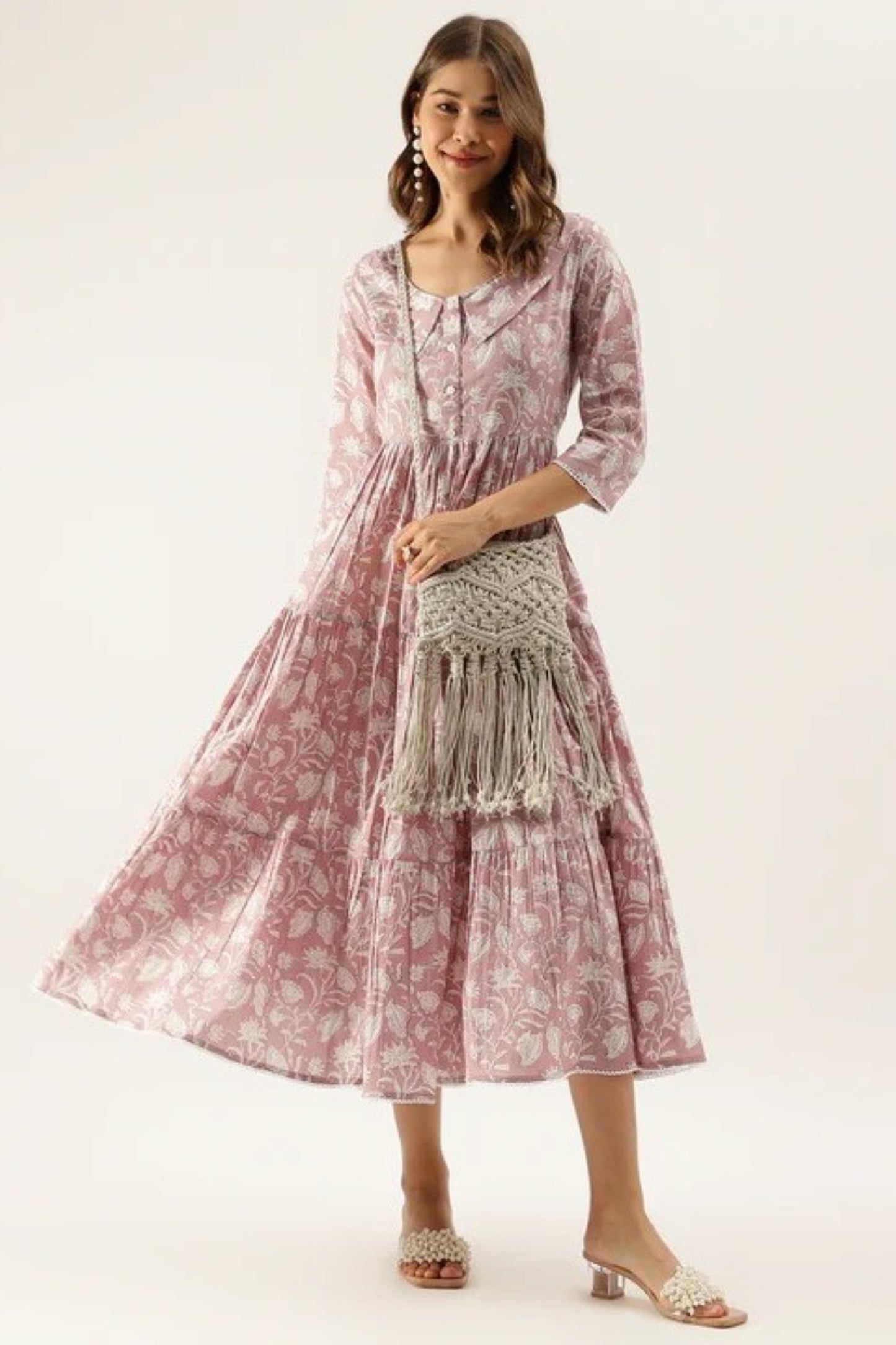 Dusty Rose Garden Tiered Prairie Dress
