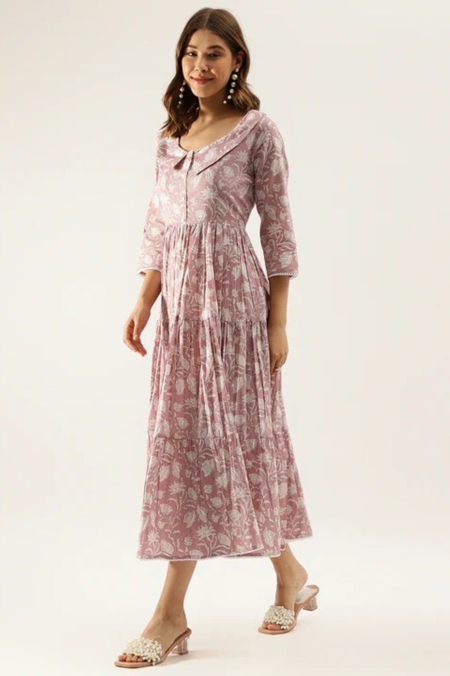 Dusty Rose Garden Tiered Prairie Dress