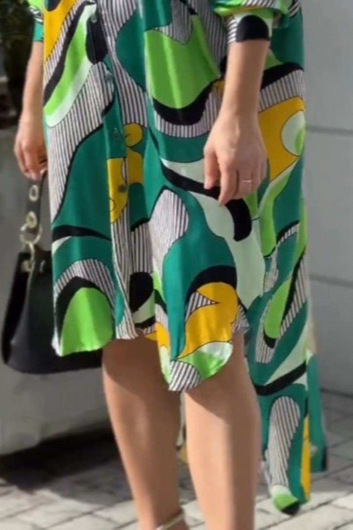 Abstract Geometric Print Shirt Dress in Forest Green