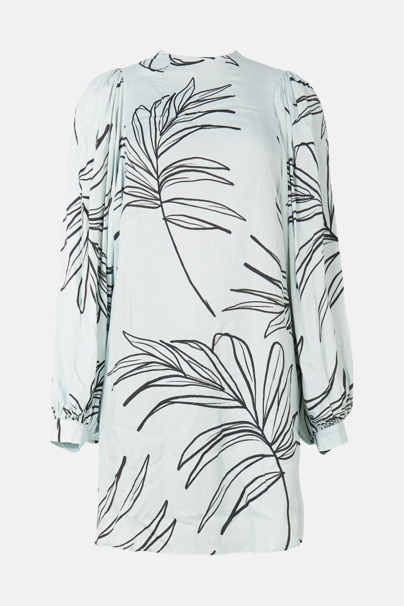 Palm Sketch Midi Dress with Balloon Sleeves