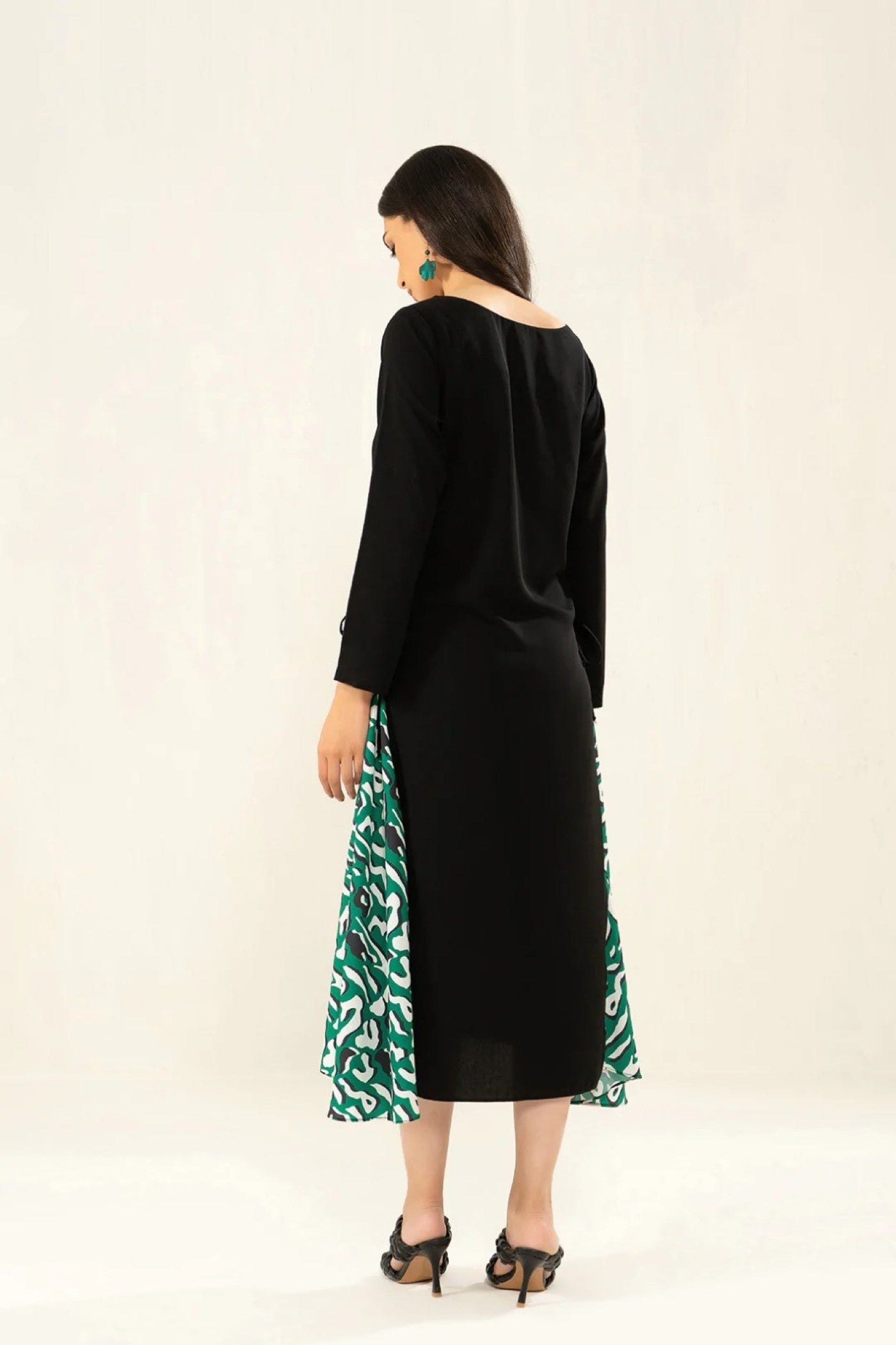 Arabic Script Paneled Midi Dress