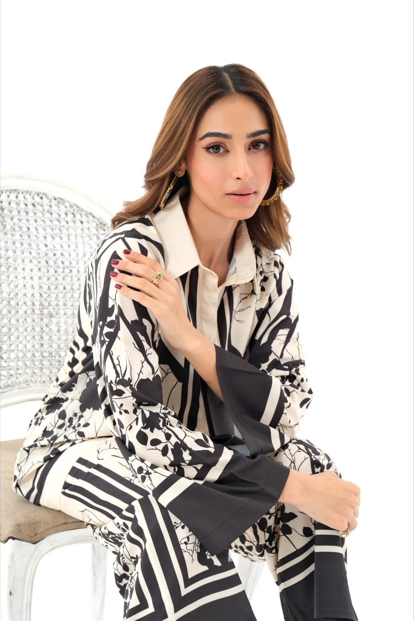Ivory Abstract Floral Panel Suit Co-ord