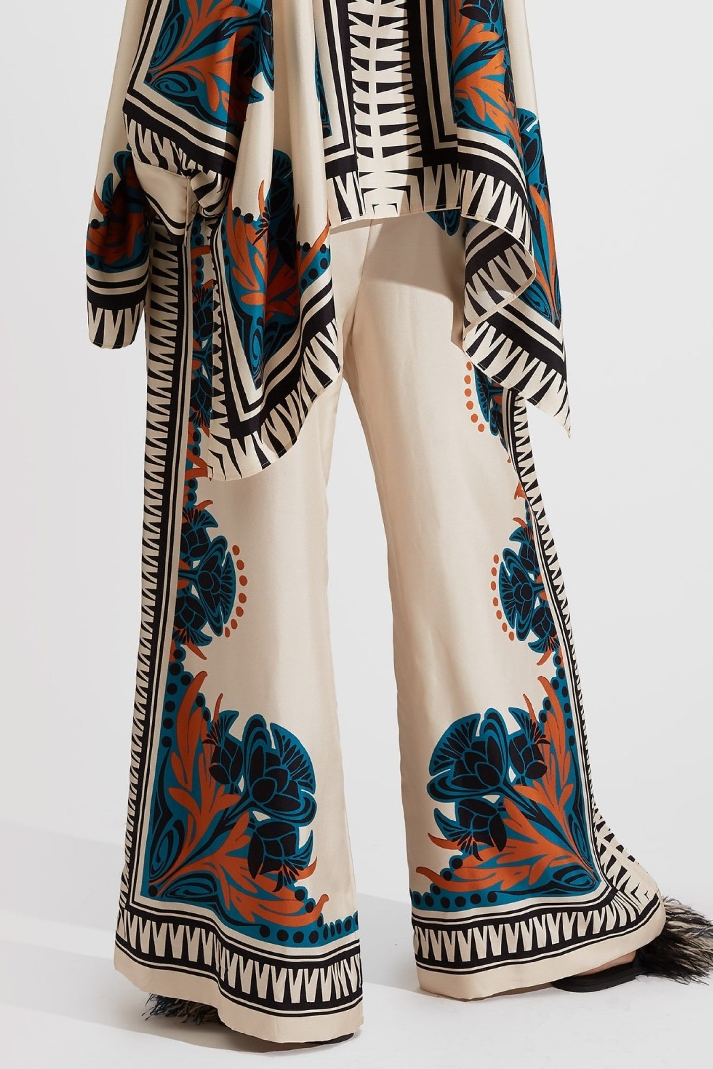 Teal Lotus Kimono Palazzo Ensemble Co-ord