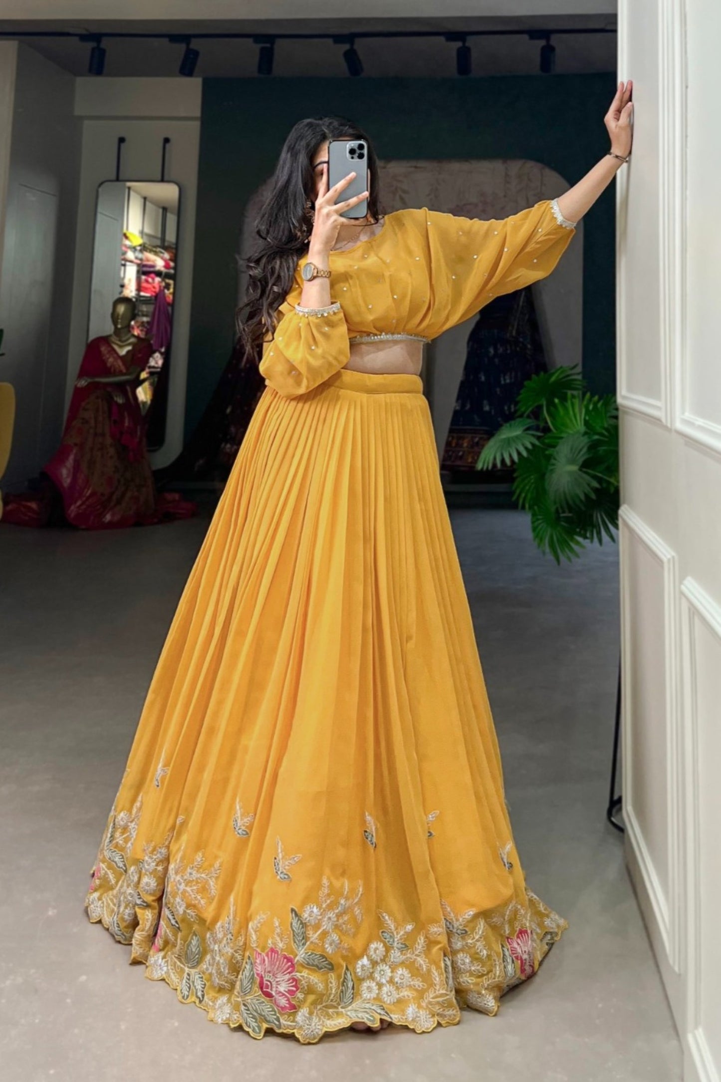 Marigold Sunshine Embroidered Floor-Length Lehenga Set