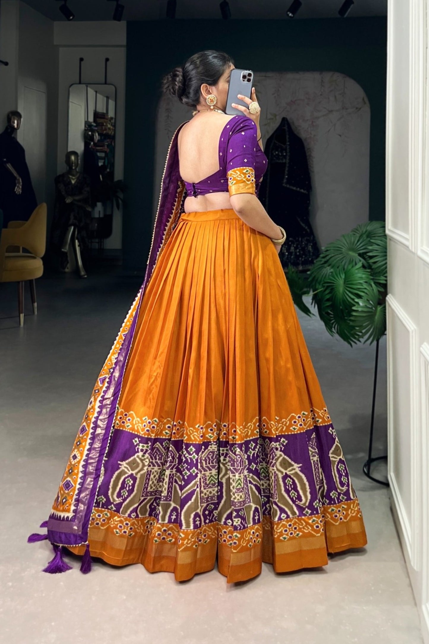 Banarasi Border Saffron-Violet Ceremonial Lehenga