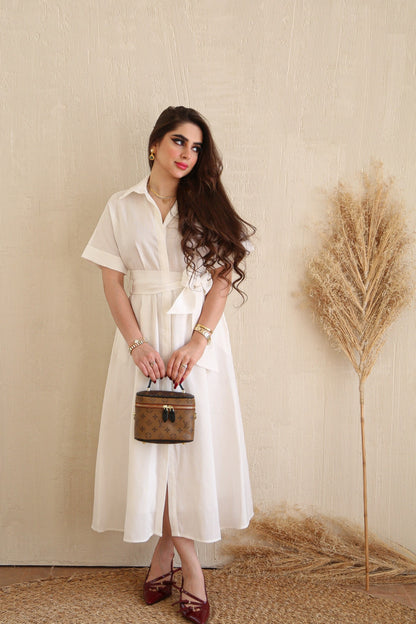 Pearl White Flutter Sleeve Dress