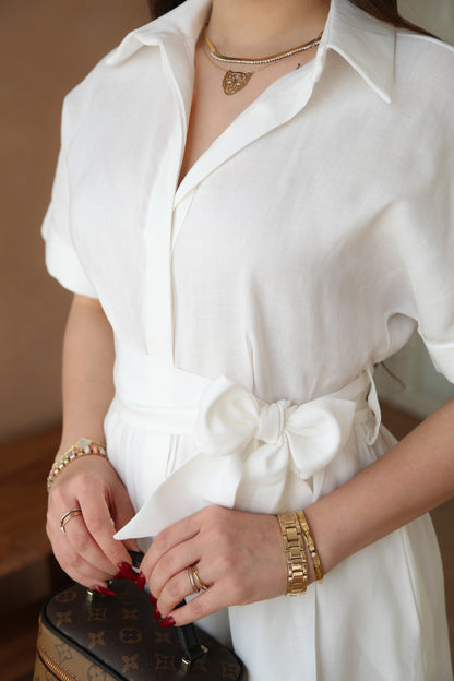 Pearl White Flutter Sleeve Dress