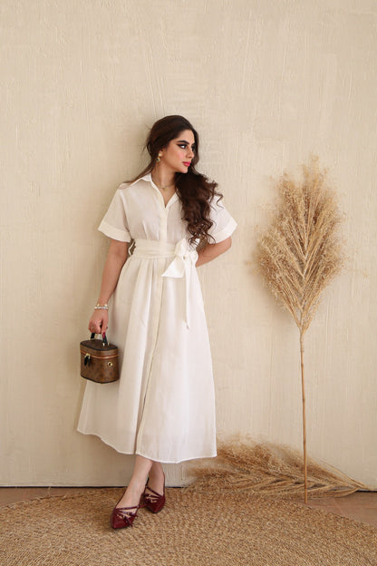 Pearl White Flutter Sleeve Dress