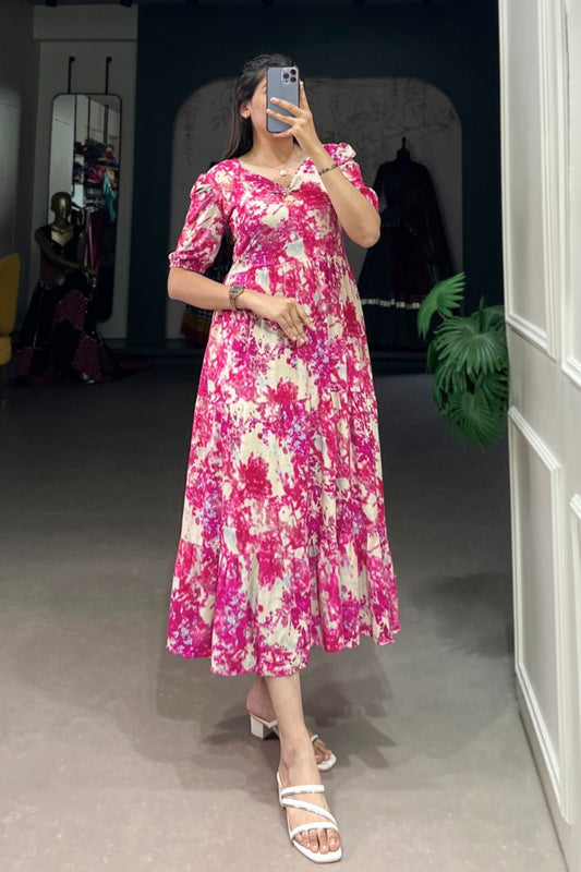 Raspberry Bloom Cotton Maxi