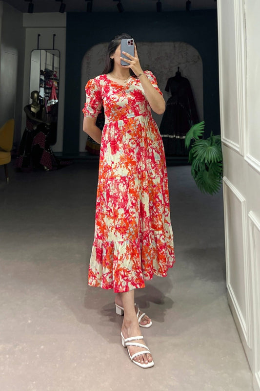 Coral Sunset Tiered Maxi Dress