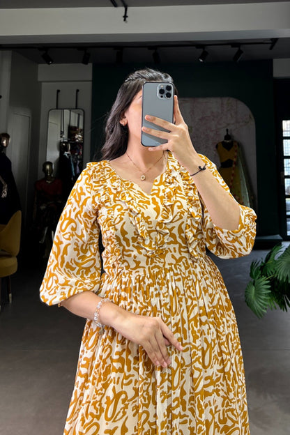 Golden Abstract Script Tiered Dress