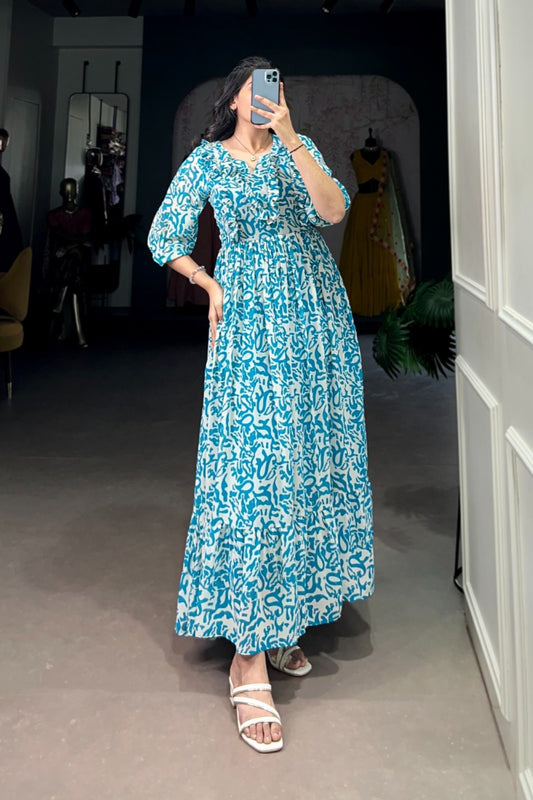 Turquoise Brushstroke Empire Maxi
