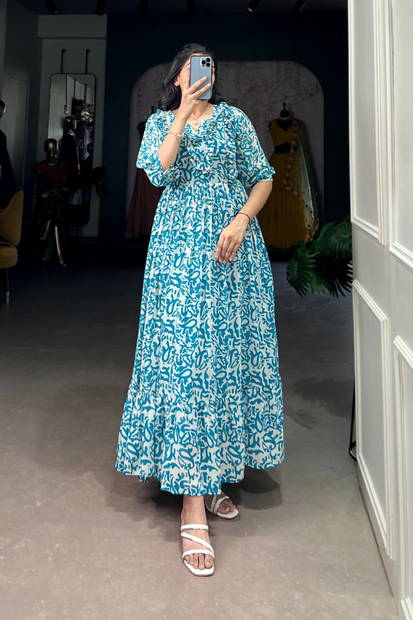 Turquoise Brushstroke Empire Maxi