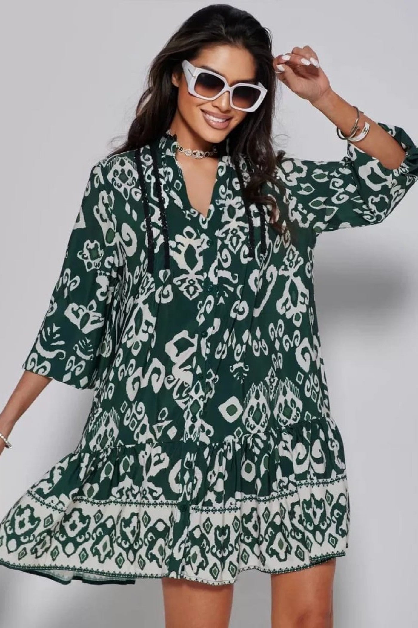 Jade Abstract Print Tunic Dress