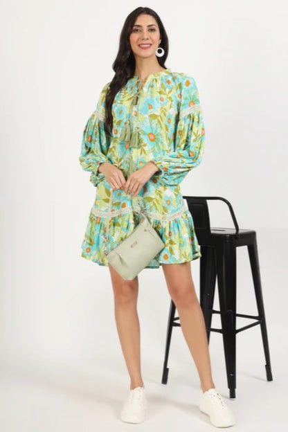 Turquoise Garden Tiered Ruffle Dress
