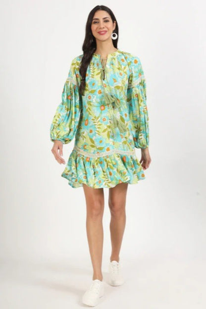 Turquoise Garden Tiered Ruffle Dress