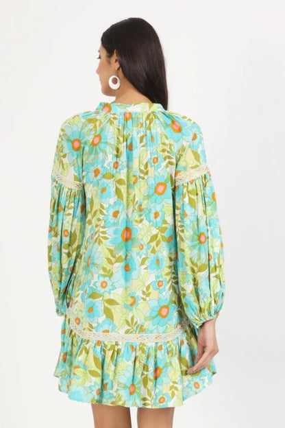 Turquoise Garden Tiered Ruffle Dress