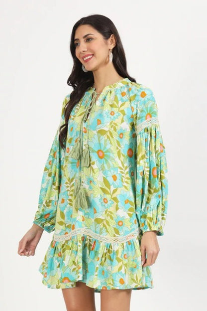 Turquoise Garden Tiered Ruffle Dress