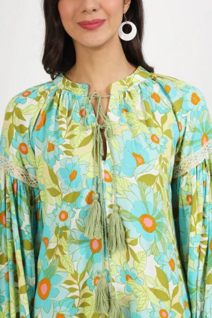 Turquoise Garden Tiered Ruffle Dress