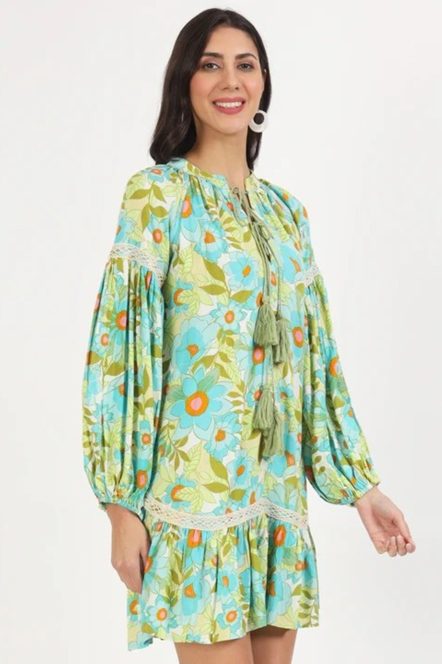 Turquoise Garden Tiered Ruffle Dress