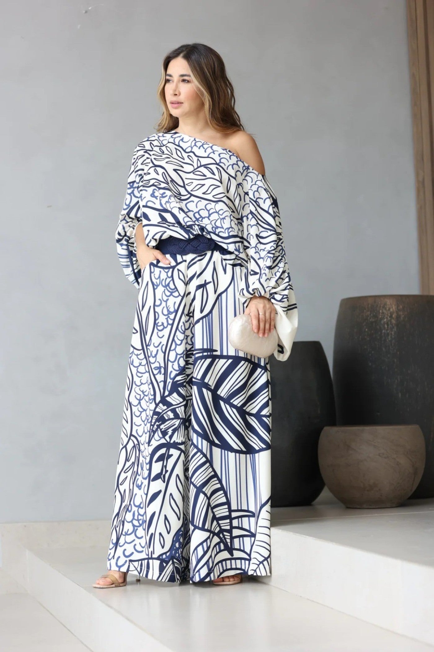 Coastal Breeze Geometric Pattern Kaftan Dress