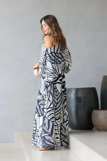 Coastal Breeze Geometric Pattern Kaftan Dress