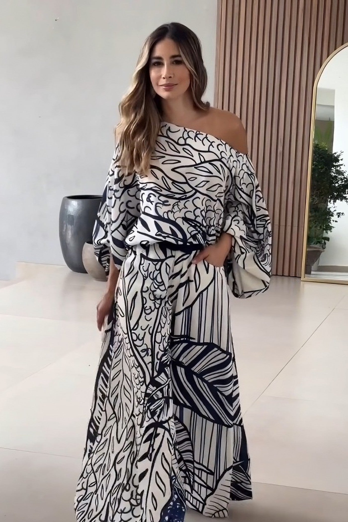 Coastal Breeze Geometric Pattern Kaftan Dress