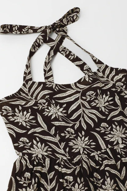 Monochrome Jungle Halter Flared Dress