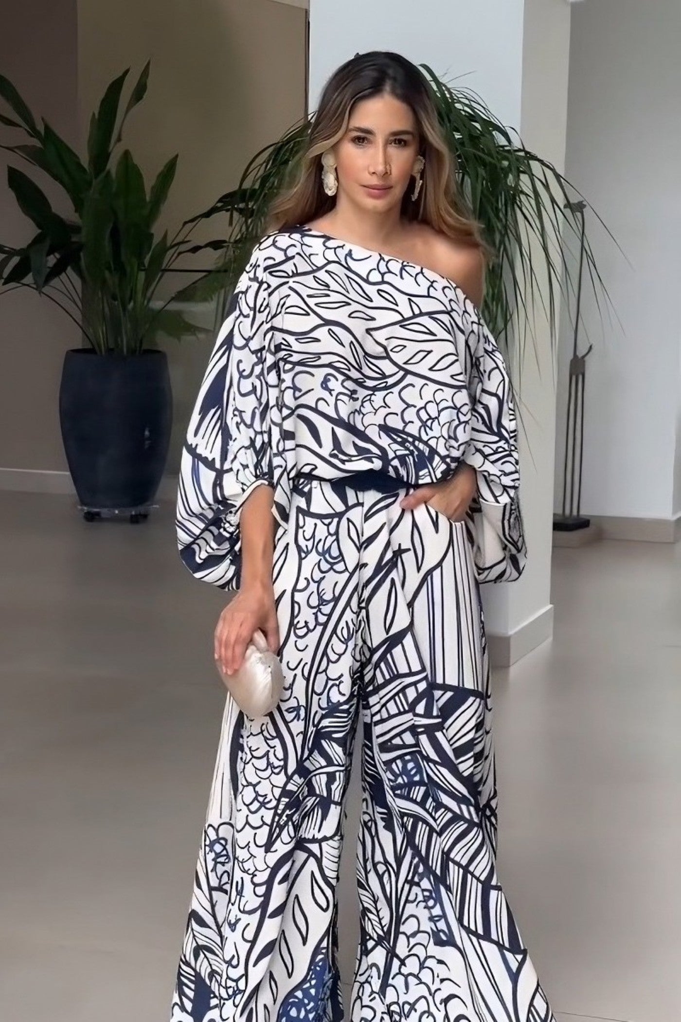 Coastal Breeze Geometric Pattern Kaftan Dress