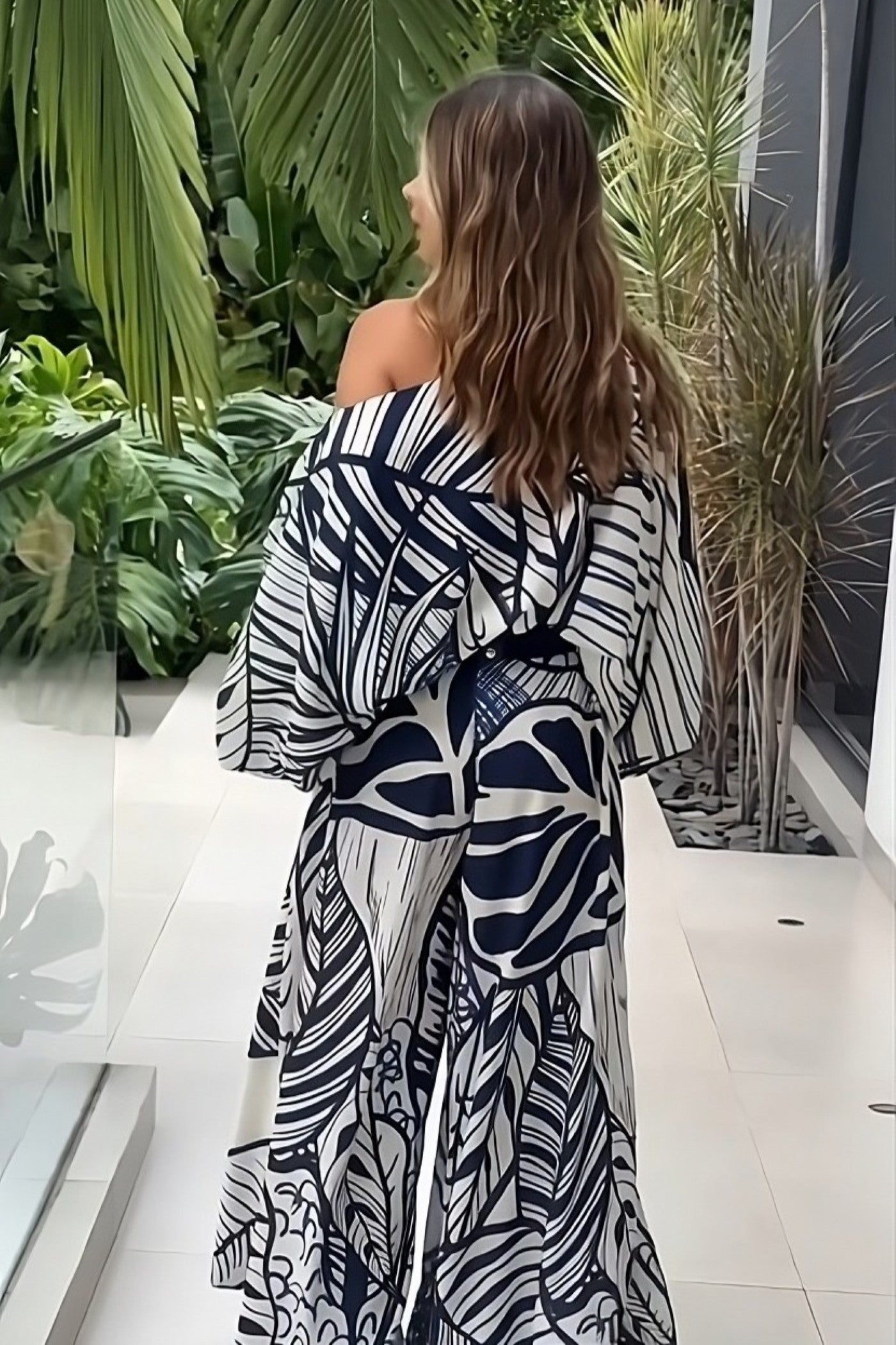 Coastal Breeze Geometric Pattern Kaftan Dress