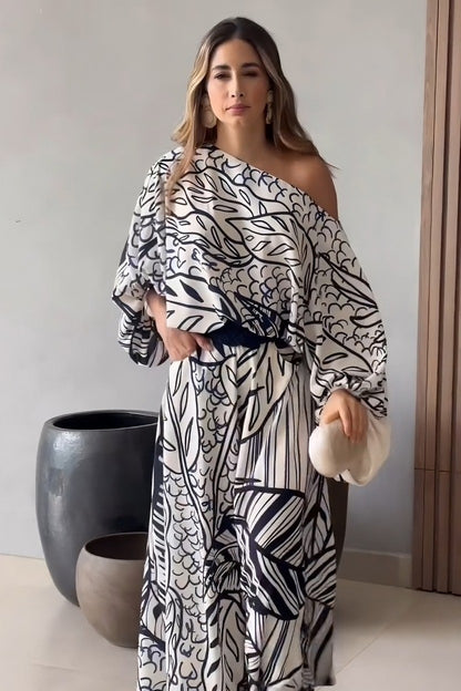 Coastal Breeze Geometric Pattern Kaftan Dress