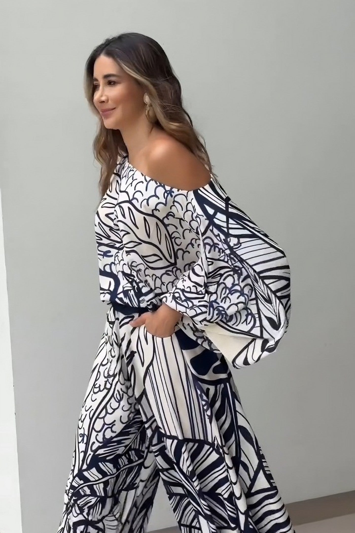 Coastal Breeze Geometric Pattern Kaftan Dress