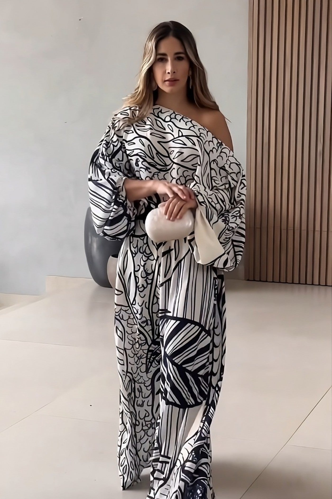 Coastal Breeze Geometric Pattern Kaftan Dress