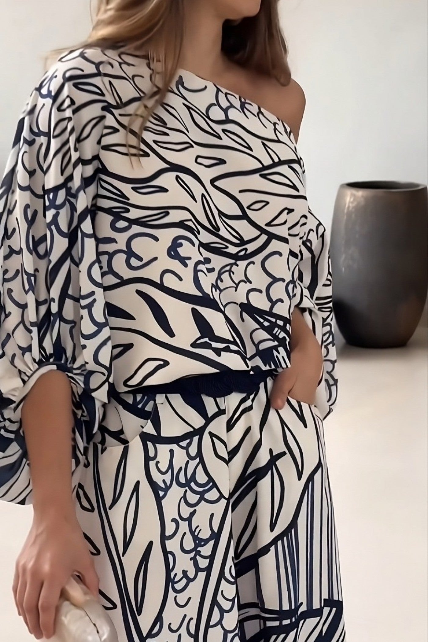 Coastal Breeze Geometric Pattern Kaftan Dress
