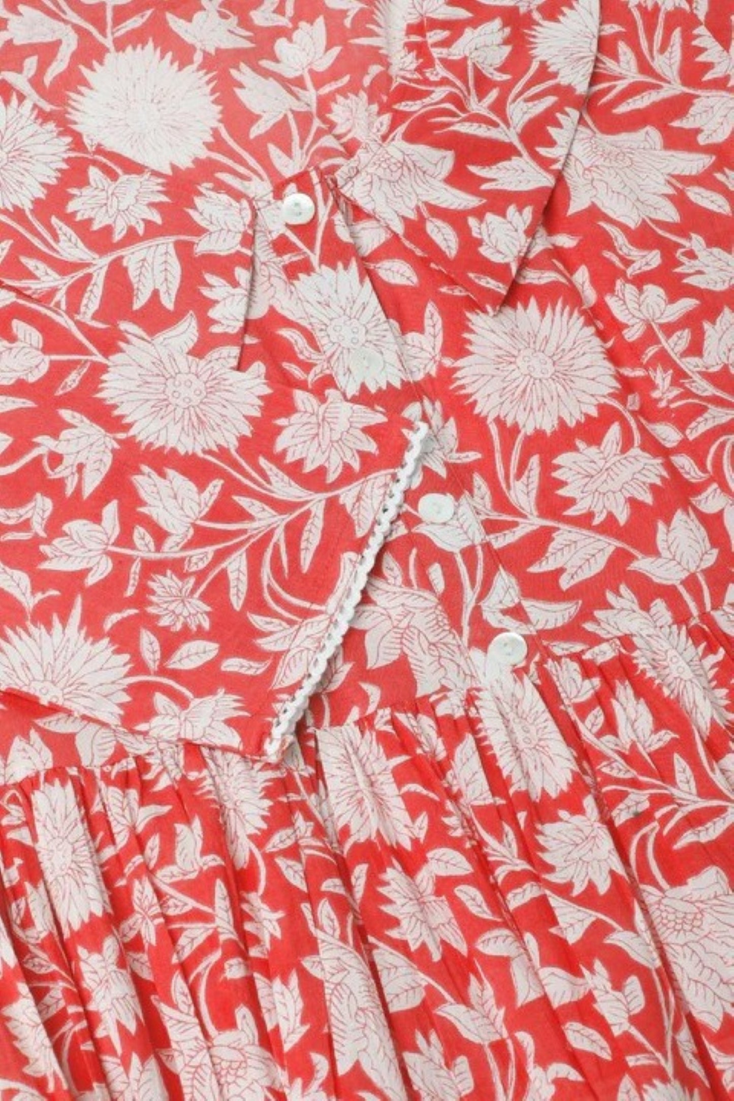 Strawberry Medallion V-Neck Gathered Dress