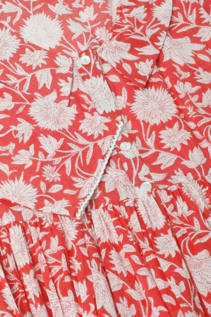 Strawberry Medallion V-Neck Gathered Dress
