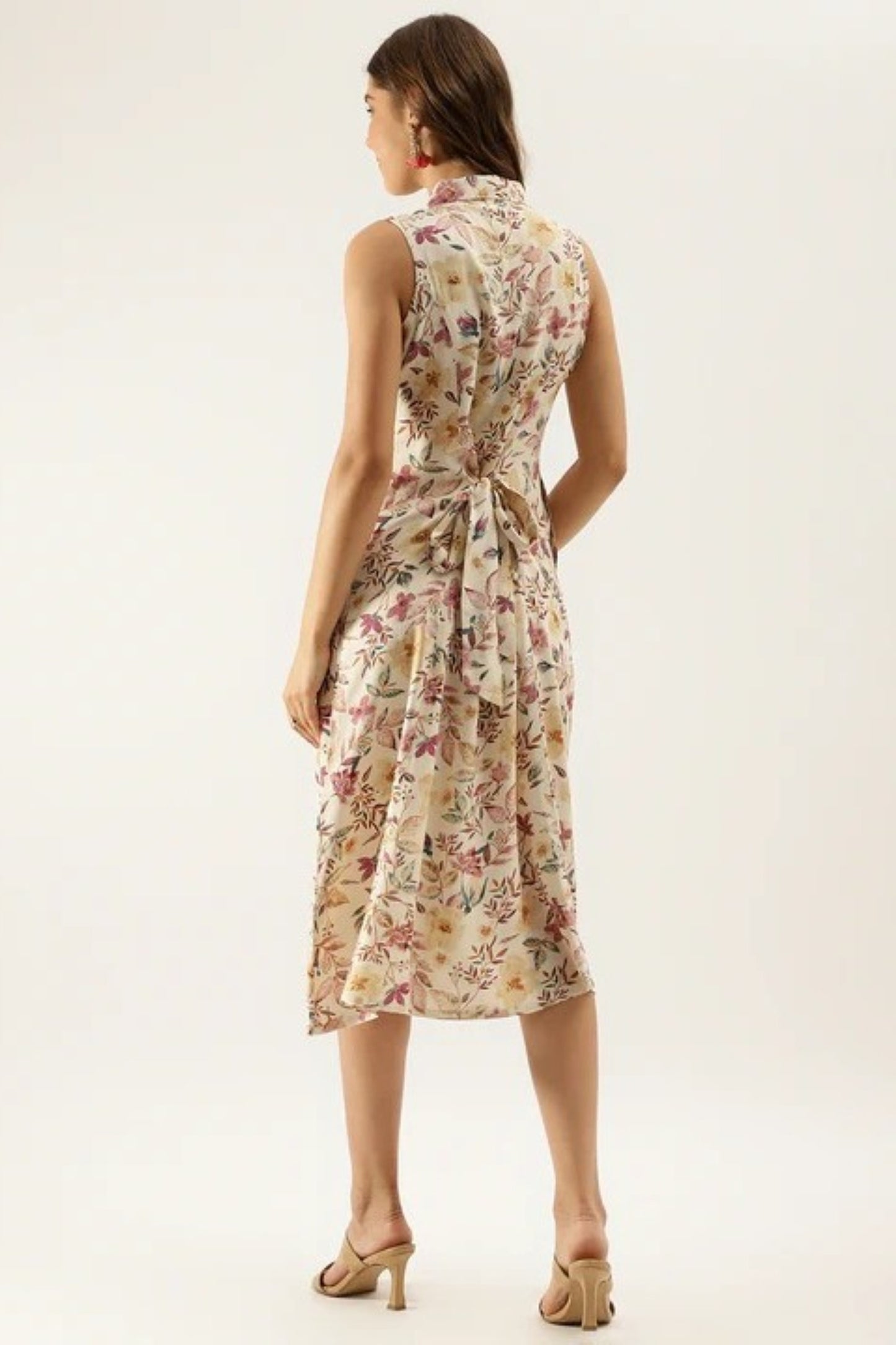 Ivory Botanical Sleeveless A-Line Dress