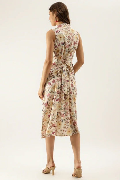 Ivory Botanical Sleeveless A-Line Dress