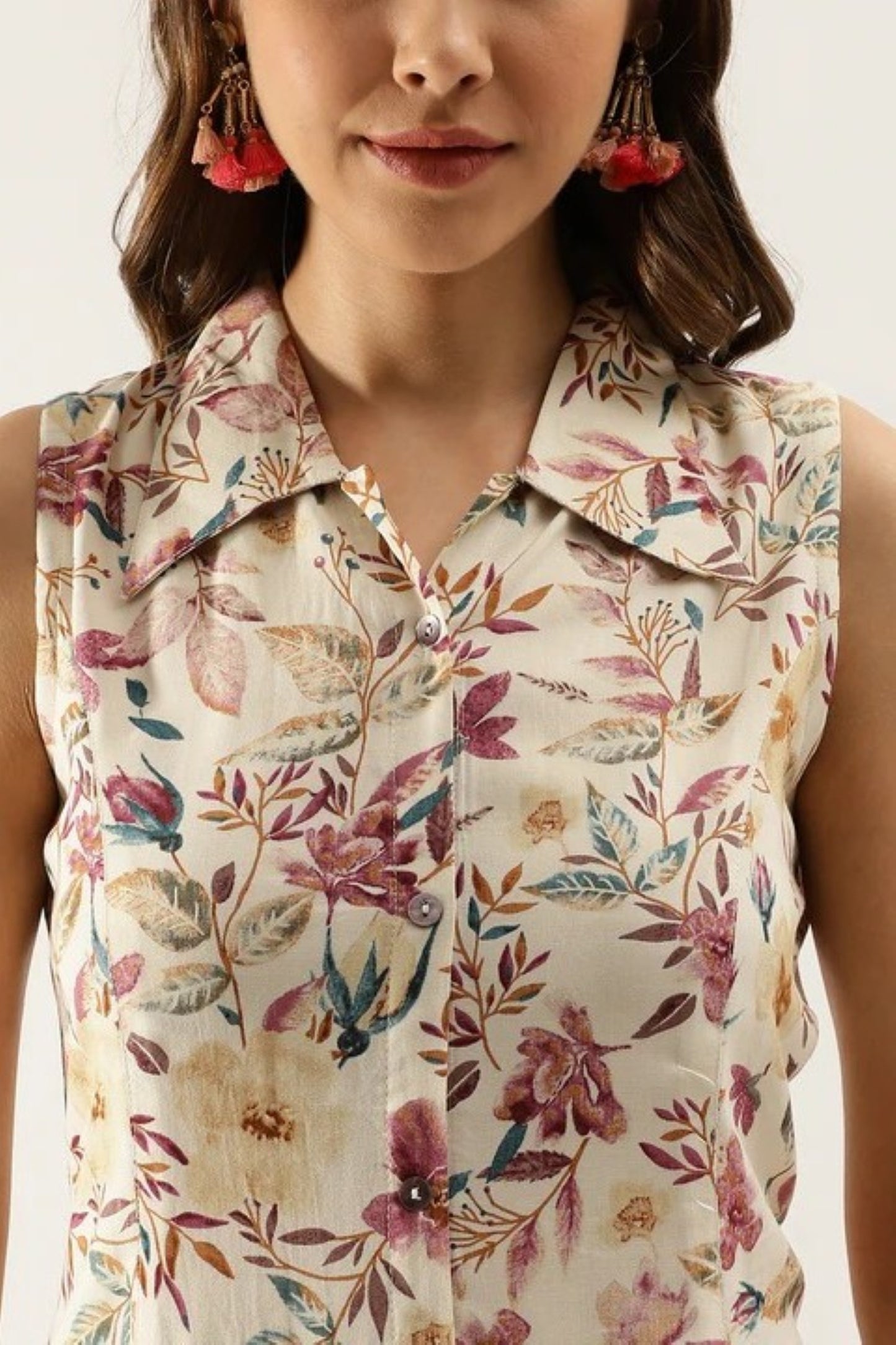 Ivory Botanical Sleeveless A-Line Dress