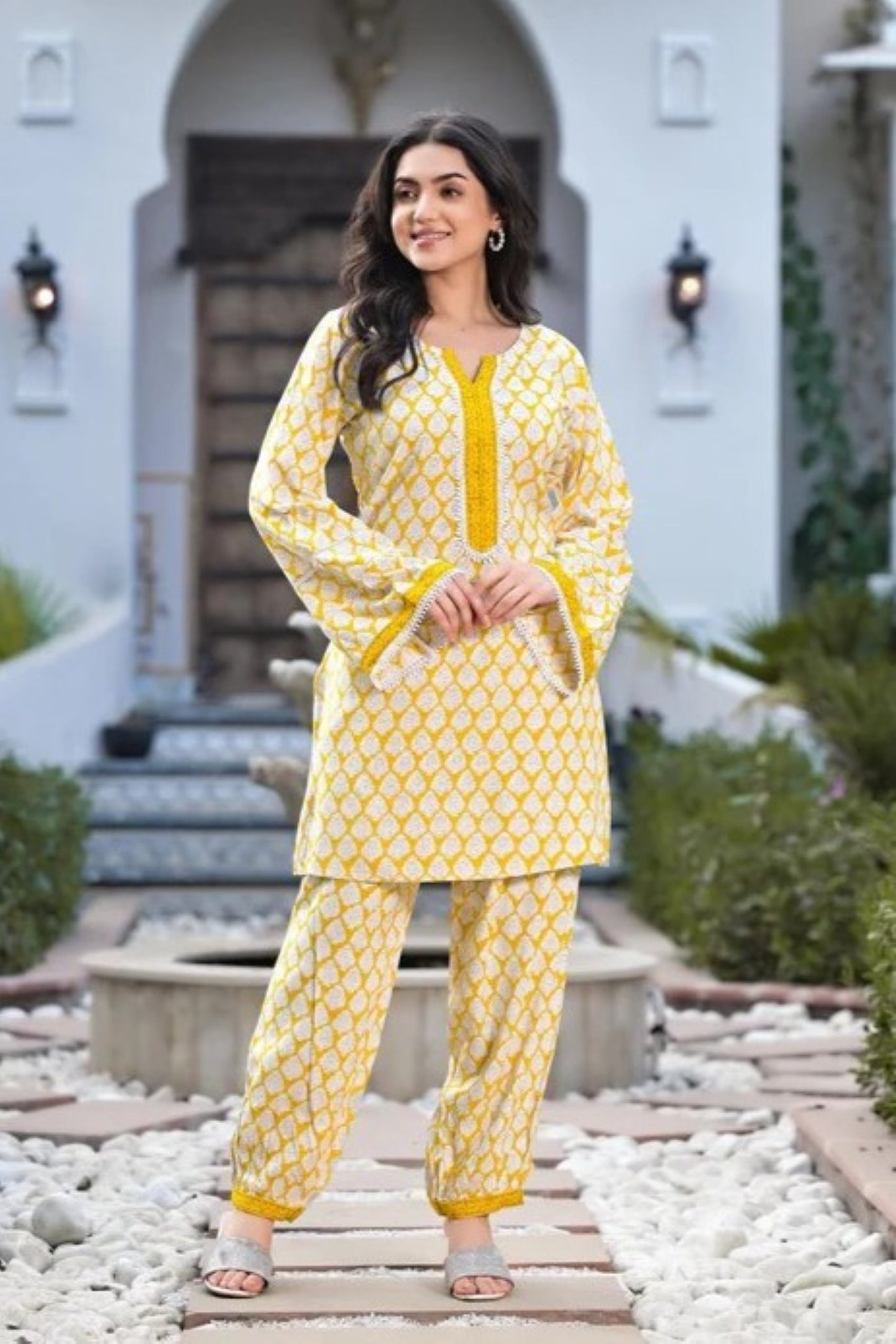 Lemon Trellis Cotton Salwar Kameez Co-ord